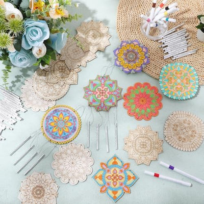 Potchen 18 Sets DIY Wind Chimes Craft Kit Unfinished Wood Art, Mandala - Image 4