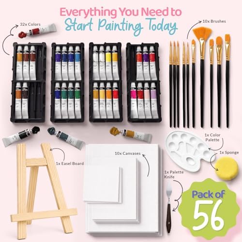Chalkola Acrylic Paint Set for Adults & Kids - 56 Pcs Canvas Painting Kit - Image 2