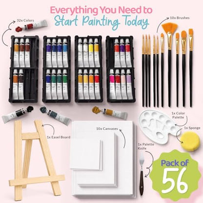 Chalkola Acrylic Paint Set for Adults & Kids - 56 Pcs Canvas Painting Kit - Image 2