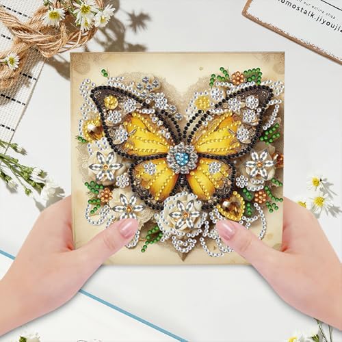 jinglinhh 6pcs Diamond Art Painting Butterfly Gem Yellow Rose Flowers Greeting Cards with Envelopes, DIY Card Making Kits for Adults, Diamond Art Postcards Holiday Cards Craft Gifts - Image 6