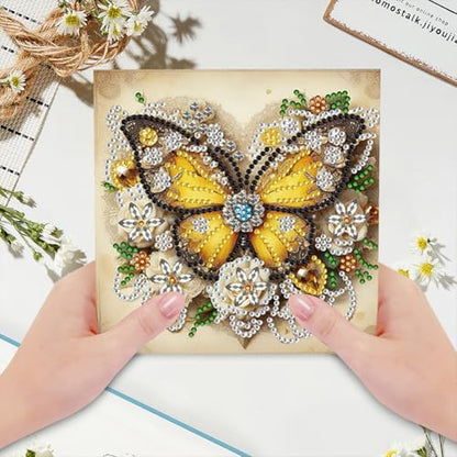 jinglinhh 6pcs Diamond Art Painting Butterfly Gem Yellow Rose Flowers Greeting Cards with Envelopes, DIY Card Making Kits for Adults, Diamond Art Postcards Holiday Cards Craft Gifts - Image 6