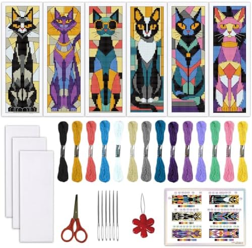 ORIGACH 6 Set Stained Glass Black Cat Cross Stitch Bookmark Kit by ORIGACH