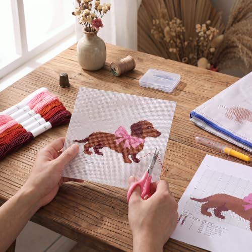 XunYee Needlepoint Canvas Kit, Dachshund with A Bow - Image 6