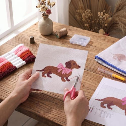 XunYee Needlepoint Canvas Kit, Dachshund with A Bow - Image 6