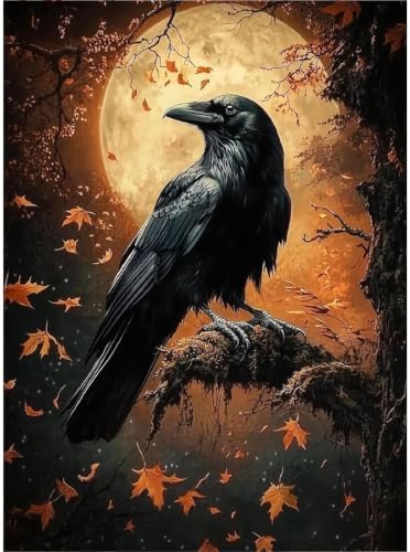 Fall Crow Paint by Numbers Kit for Adults Framed Canvas, Frameworkless by FairylandJinWenn