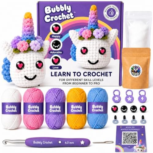 Bubbly Crochet - Luna the Unicorn Starter Kit | Includes Step-by-Step Tutorial Videos | Easy to Customize | Fun Handmade Gift and Easy Arts by Unknown