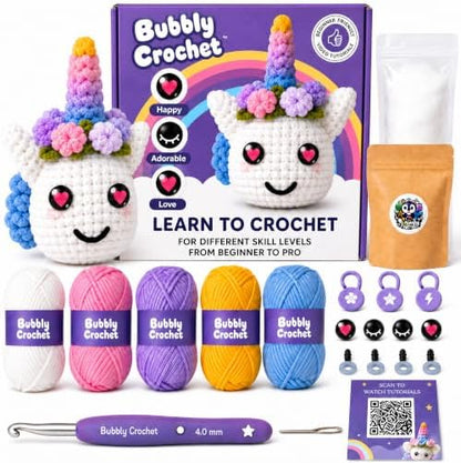 Bubbly Crochet - Luna the Unicorn Starter Kit | Includes Step-by-Step Tutorial Videos | Easy to Customize | Fun Handmade Gift and Easy Arts by Unknown