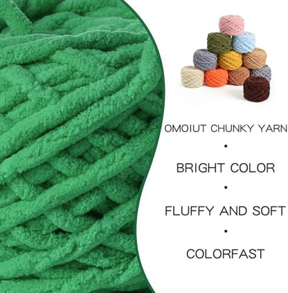 3 Pack Plush Chenille Chunky Yarn 100g (49.2yd) - Fluffy Velvet for Blanket Knitting and Crocheting - Baby Soft Amigurumi (Greener) - Image 2