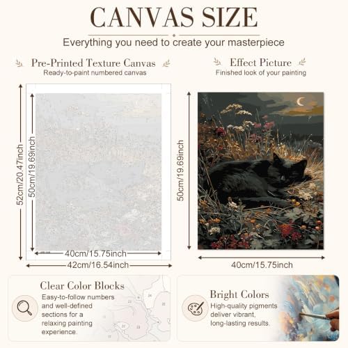 TELMOXA Cat Paint by Numbers Kit for Adults, 16x16 in - Image 3