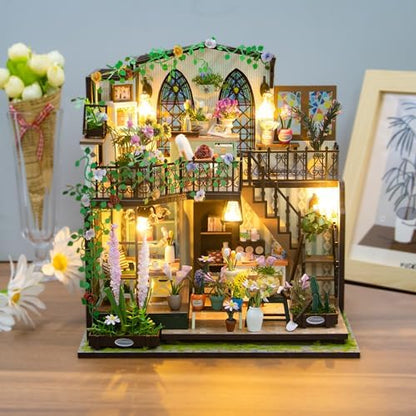 DIY Miniature House Kit, Fairy Dollhouse for Adults to Bulid,Tiny Home Making Kit with Wooden Furniture and LED, Halloween Decoration for Family and Friends (Darcy Flower House) - Image 5