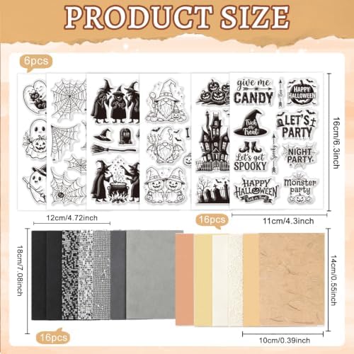 GLOBLELAND 6 Sheets Halloween Ghosts Witches Clear Stamps Set with 2 Style Scrapbook Papers for Card Making DIY Scrapbooking Photo Album Decor - Image 2