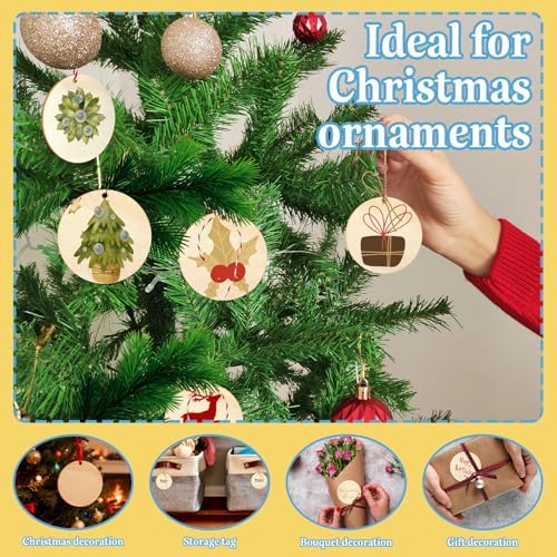 FSWCCK 100 Pcs 3in Wood Circles with Holes & Ropes,Unfinished Discs for DIY - Image 7