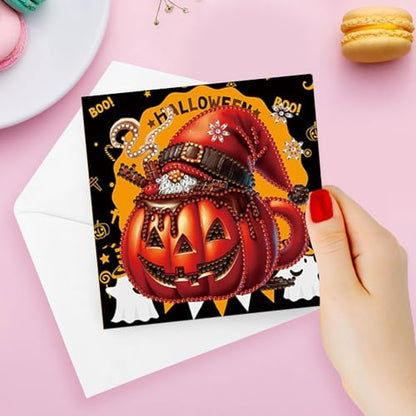 jinglinhh 6pcs Diamond Art Painting Halloween Pumpkin Chocolate Drink Gnome Greeting Cards with Envelopes, DIY Card Making Kits for Adults, Diamond Art Postcards Holiday Cards Craft Gifts - Image 4