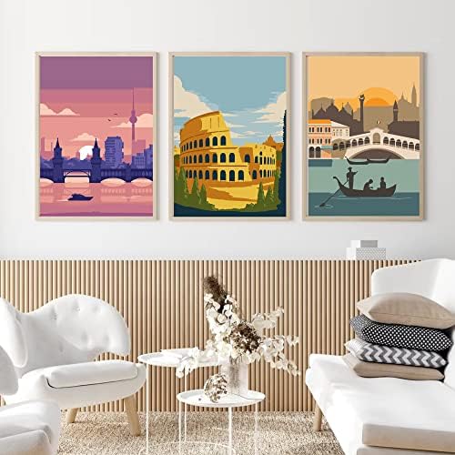 cupmod 6 Packs Paint by Number Kits for Adults Beginners,City Travel Easy Acrylic Kits,Oil Painting Art on Canvas Without Frame Home Wall Decor 7.8x11.8inch (MT11189-MT11194) - Image 3