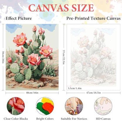Paint by Numbers Kit for Adults Beginner, Desert Cactus Flowers,16x20 Inch - Image 2
