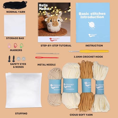 CrochetBox Polka Dot Highland Cow Crochet Kit for Beginners, Adults - Image 3