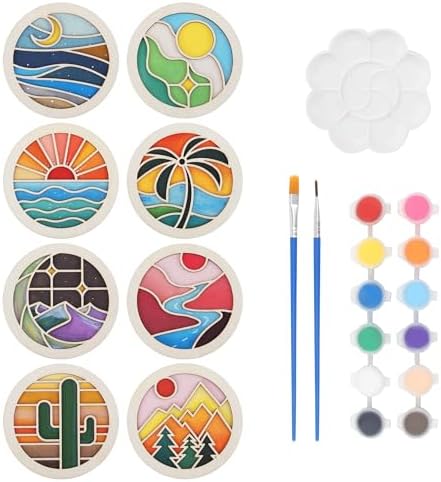 Temlum Wooden Coasters Painting Kit, Paint You Own Coaster Wooden Painting Craft Kit for Adults and Beginners Art Craft Supplies (Landscape) by TEMLUM