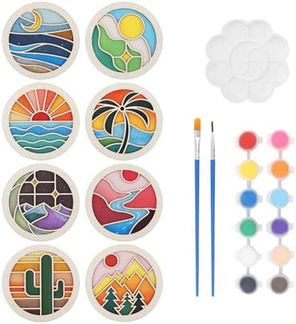 Temlum Wooden Coasters Painting Kit, Paint You Own Coaster Wooden Painting Craft Kit for Adults and Beginners Art Craft Supplies (Landscape) by TEMLUM