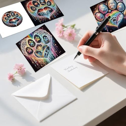 6 Pack Diamond Painting Greeting Cards with Envelopes, DIY 5D Diamond Art Card Kit Colorful Artistic Paw Designs, 30x15cm Handmade Rhinestone Cards Crafts for Pet Lovers and Creative Greetings - Image 4