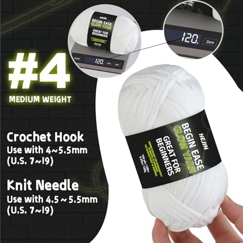 120g Glow in The Dark Yarn for Crocheting and Knitting; 120m(144yds) Yarn for Beginners with Easy-to-See Stitches; Worsted-Weight Medium #4; Yarn for Beginners Crochet Kit Making - Image 6