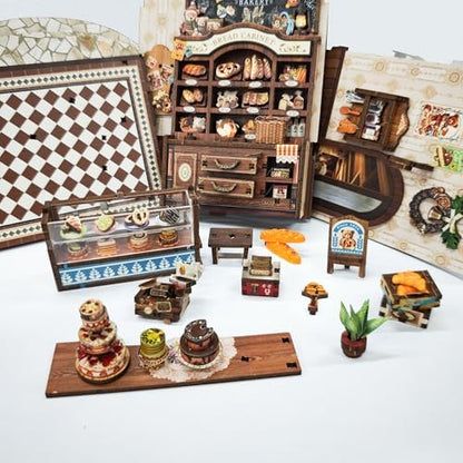 Book Nook Kit,DIY Miniature House kit,3D Puzzle Dollhouse Bookshelf Decor,Store Theme Booknook with LED Light Dust Cover,Gifts for Adults Teens and Beginners - Bear Bakery (SQ-65) - Image 5