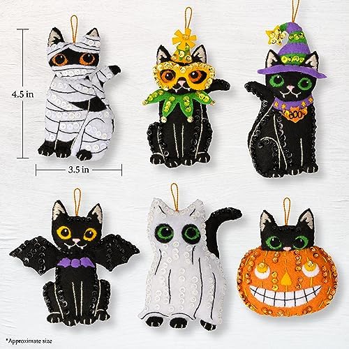 Bucilla Felt Applique 6 Piece Ornament Making Kit, Purrfectly Spooky, Perfect for Halloween Arts and Crafts, 89649E - Image 2