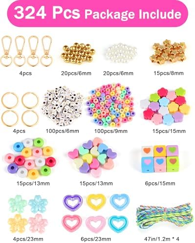 NEBURORA 324 Pcs Colorful Beaded Keychain Making Kit DIY Keychain Crafts - Image 2