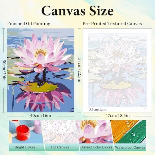 Paint by Numbers Kit for Adults, Lotus DIY Acrylic Painting Kit, 16x20 Inch - Image 3