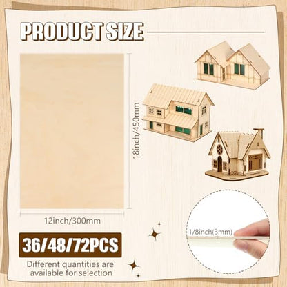 Riakrum Basswood Sheets Plywood Board Unfinished Wood Boards for Crafts for DIY Laser Projects Architectural Mini House Building Hobby Model Making(12 x 18 x 1/8 Inch,1) - Image 2