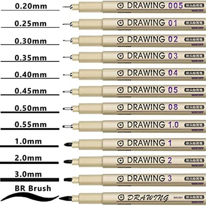 Muchcute Micro Fineliner Drawing Art Pens,12 Black Art Supplies Adult Craft - Image 2