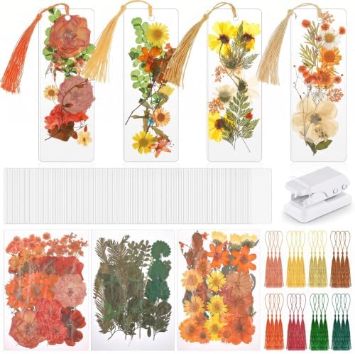 Fuyoooo 376 Pcs Pressed Flower Bookmark Kit,Orange Yellow,2 x 6 Inch by Liraitoya