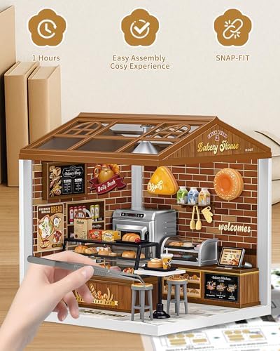 Kisoy DIY Miniature House Kit, Beginner-Friendly Tiny House Model with LED Light, Craft Gift for Home Decor, Teens & Adults（Baking Time） - Image 5