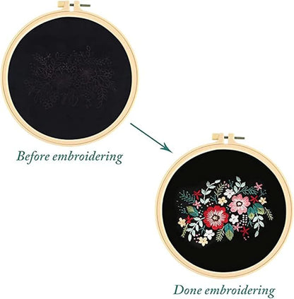 Embroidery Beginner Kits for Adults, DIY Wallet/Purse/Handbag with Pattern & Instructions, Included Embroidery Cloth Bag/Chain/Craft Stamped/Hoops Threads