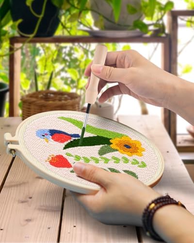 TINDTOP Punch Needle Kits, DIY Punch Embroidery Kits for Adults Beginner, Tool with Punch Needle Fabric, Hoops, Yarns and Sewing Needles (Set C) - Image 4
