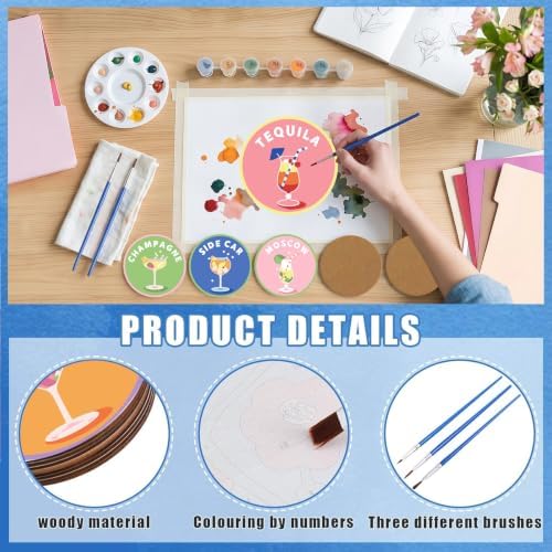 8 Pack Cocktail Paint by Numbers Kits Coasters with Holder Cork Pads - Image 5