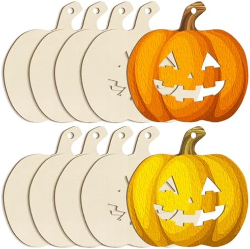Large Size 7inch Wooden Halloween Thanksgiving Ornaments to Paint,Pumpkin Cutouts Unfinished DIY Blank Unfinished Pumpkin Wood Discs Ornament for Crafts Hanging Autumn Decorations 10PCS by Sophena