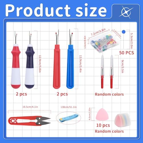 SOCNITC 68 Pcs Seam Ripper Tool Kit Stitch Rippers with Tailors Chalk - Image 2