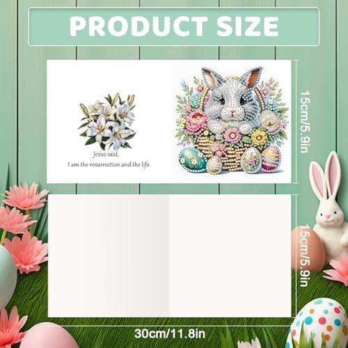6pcs Diamond Painting Kit Greeting Card, Rabbit 5D DIY Diamond Handmade Holiday Greeting Card with Envelope, Christmas Gift Congratulations - Image 2