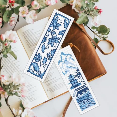 BEUNITONE Cross Stitch Bookmark Kit 6 Pcs Watercolor DIY Bookmarks Cross Stitch Kits for Beginners Birds Flower Stamped Embroidery Bookmark with Landscape Patterns Craft Kit for Gifts 8''x2.4'' - Image 7