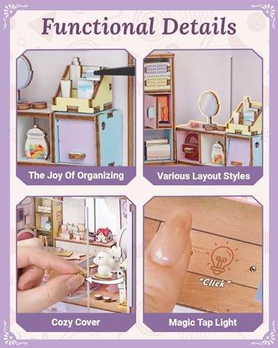 DIY Miniature House Kit-Bedroom, 3D Wooden Puzzles with LED Light - Image 5