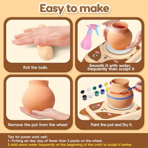 Skirfy Pottery Wheel for Kids, Pottery Kit with Air Dry Clay & USB Power - Image 4