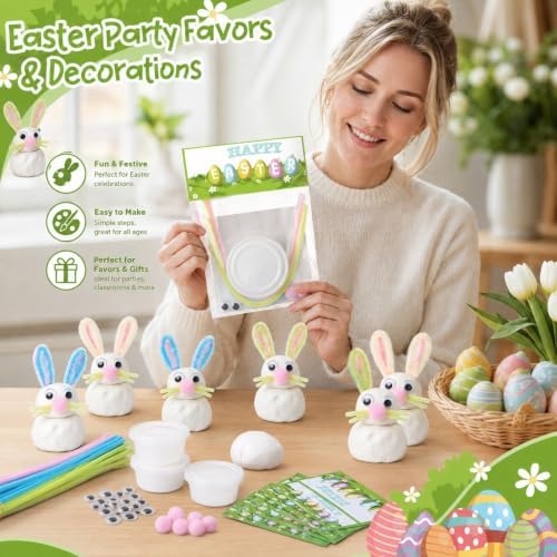 ForraFun 24 Sets Easter Craft Kits DIY Bunny Clay Ornaments for Adult - Image 5