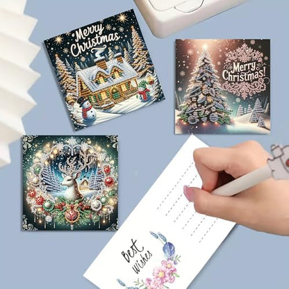 DIZAKIM 6 Pieces Christmas Theme Design Diamond Painting Greeting Card Set, DIY 5D Unique Rhinestone Art Embellishment Mosaic Christmas Greeting Card Crafts, Mosaic Handmade Creative Postcards (#3) - Image 6