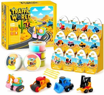 Air Dry Clay Kit for Kids – 12 Pack Construction Vehicles Modeling Clay Set by Porlinquus