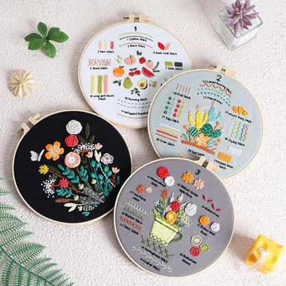 Ohcol Embroidery Kit for Beginners, 4 Floral Patterns, Learn 33 Stitches, Pre-Printed Fabric, Hoop, Colored Threads and Needles, Easy Video Guide, DIY Hand Sewing Gift for Adults and Teens - Image 3
