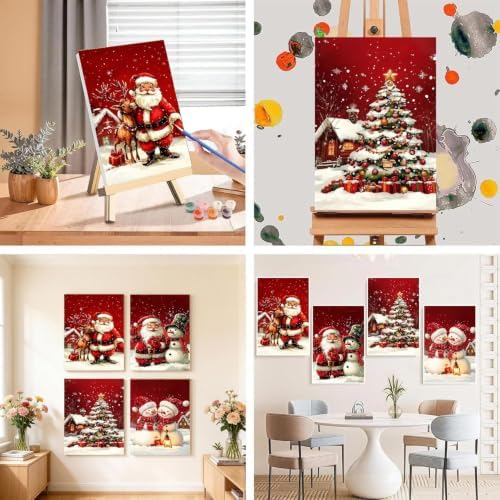 4 Pack Christmas Paint by Numbers Kit for Adults with Frame, Easy Snowman Paint by Number for Adults Beginner with Wooden Easel, DIY Painting by Numbers Canvas Framed for Home Decor 8 x 12 Inch - Image 5