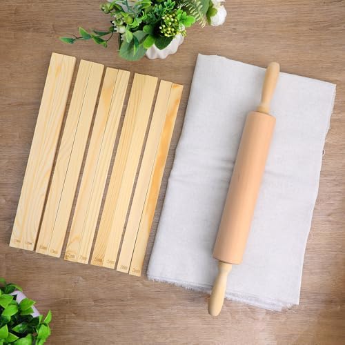 12 Pcs Pottery Tools Set – Wood Rolling Pin, 5-Size Rolling Guides & Linen Tablecloth for Clay Sculpting & Ceramic Projects - Image 5