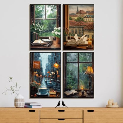 4 Pack Framed Paint by Numbers Kit for Adults Window View, Wooden Easel - Image 2