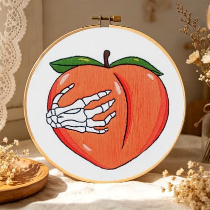 Hand Bone Embroidery Kits for Beginners Adults, Peach Embroidery Starters Kits, Halloween Stamped Cross Stitch Kits DIY Needlepoint Kits for Beginners Adult, Embroidery Hoop, Thread and Video Tutorial - Image 7