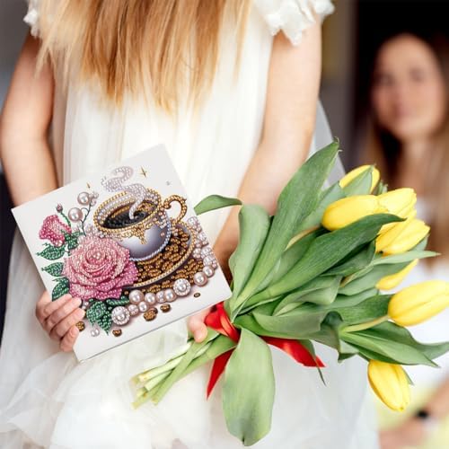 FRANDEK 6pcs Afternoon Tea DIY Diamond Art Greeting Cards for Adults - Image 4